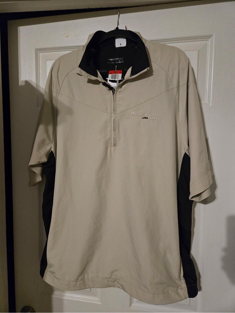 Pebble Beach Light Beige and Black Short Sleeve 1/4 Zip Golf Polo
